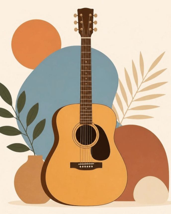 Ilustração de um violão, instrumento por onde a maioria dos alunos começa